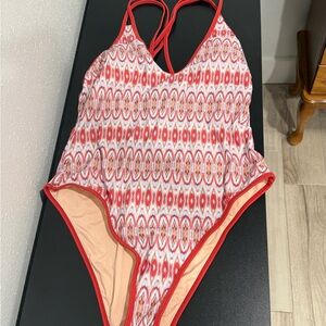Crimson Mirage Abstract One-Piece